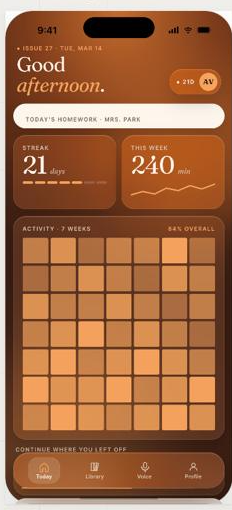 The Today dashboard in the Academy Wyld app